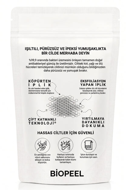 BİOPEEL PEELING ETKİLİ ANTİBAKTERİYEL DUŞ HAVLUSU