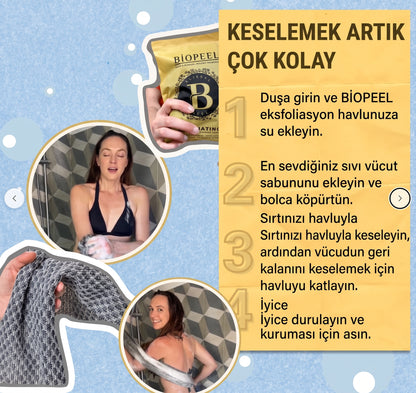BİOPEEL PEELING ETKİLİ ANTİBAKTERİYEL DUŞ HAVLUSU
